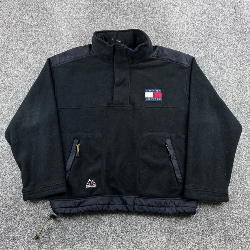 Vintage Tommy Hilfiger Fleece Pullover Mens 2XL Black Outdoors Expedition Jacket